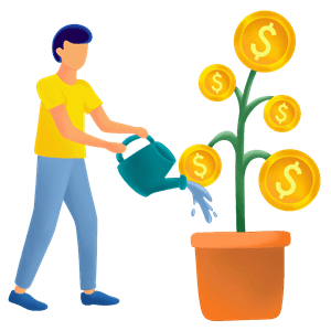 dca trading illustrated by a man watering a plant growing money