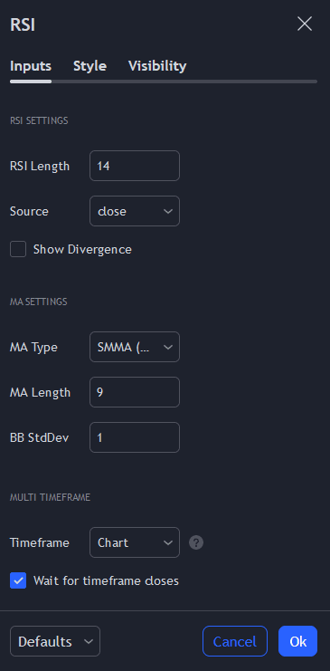 RSI configuration with rolling moving averages