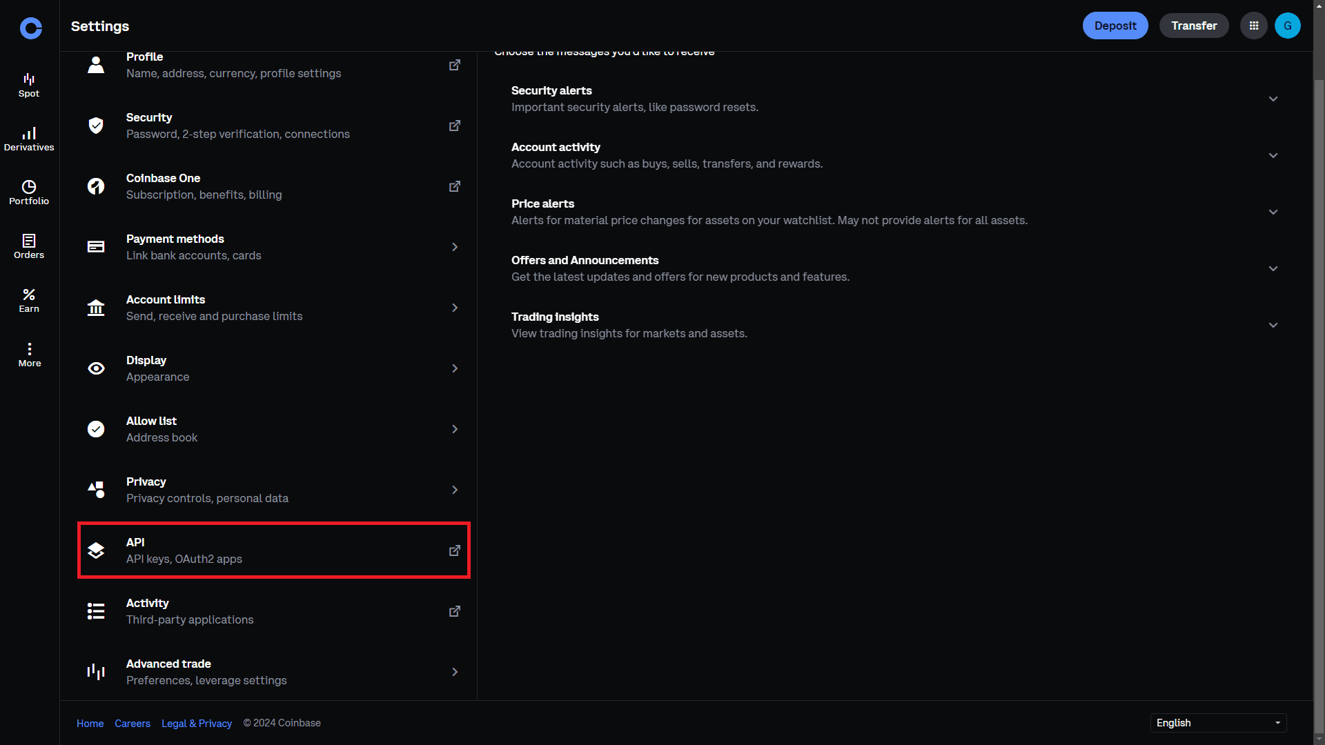 account setting api management click api