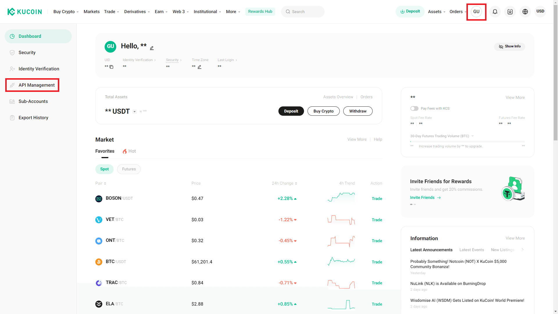 account setting api management