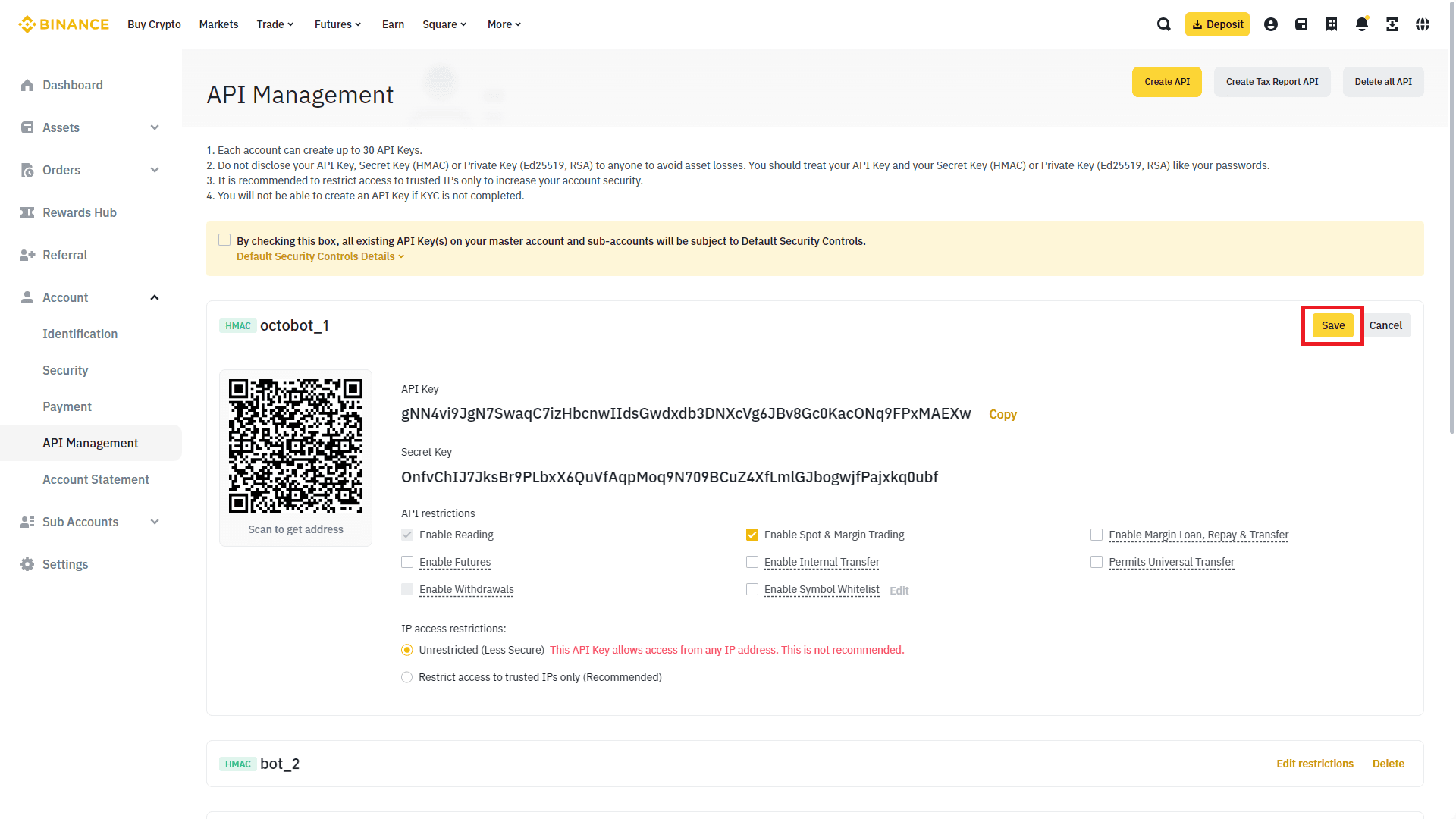 api created add trading permission save