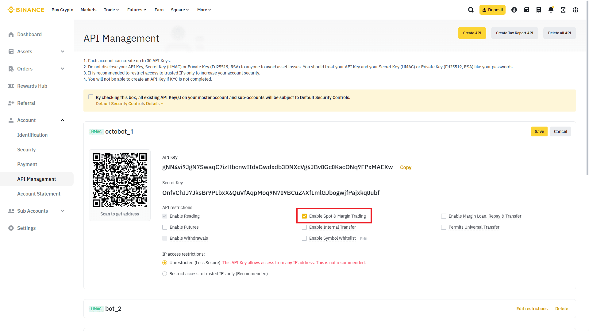 api created add trading permission