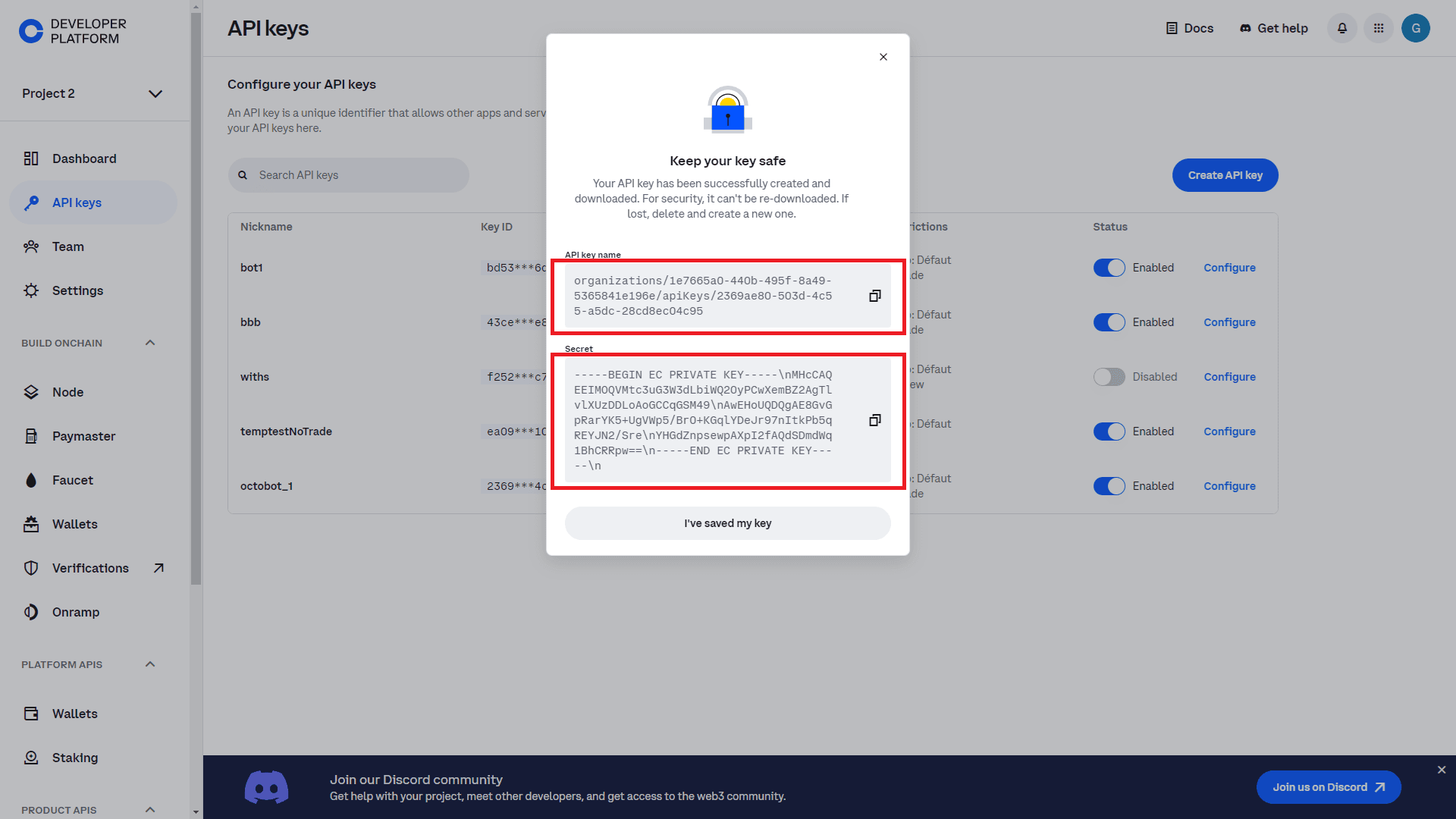 api creation completed selected values