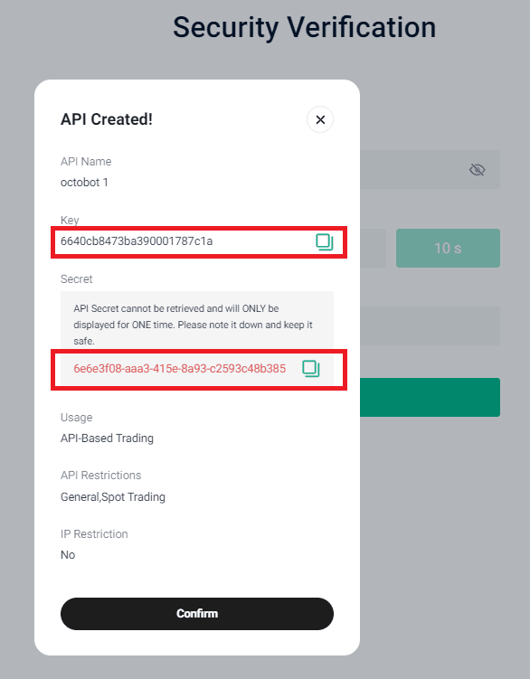 api creation completed selected values
