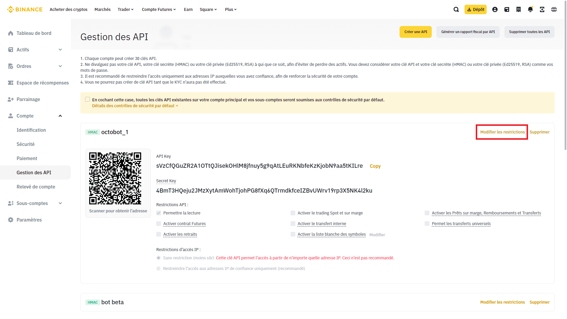 api cree modifier restrictions