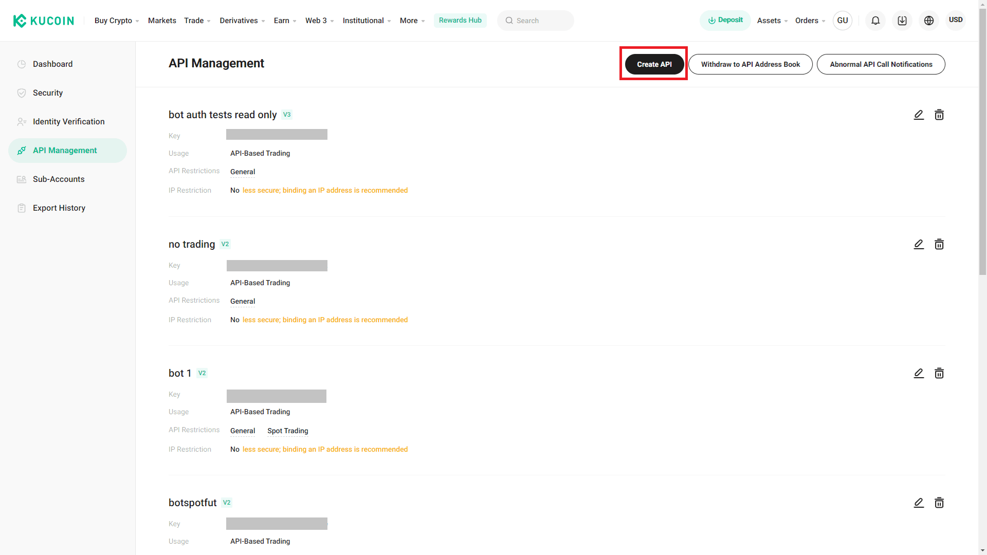 apis list create new api