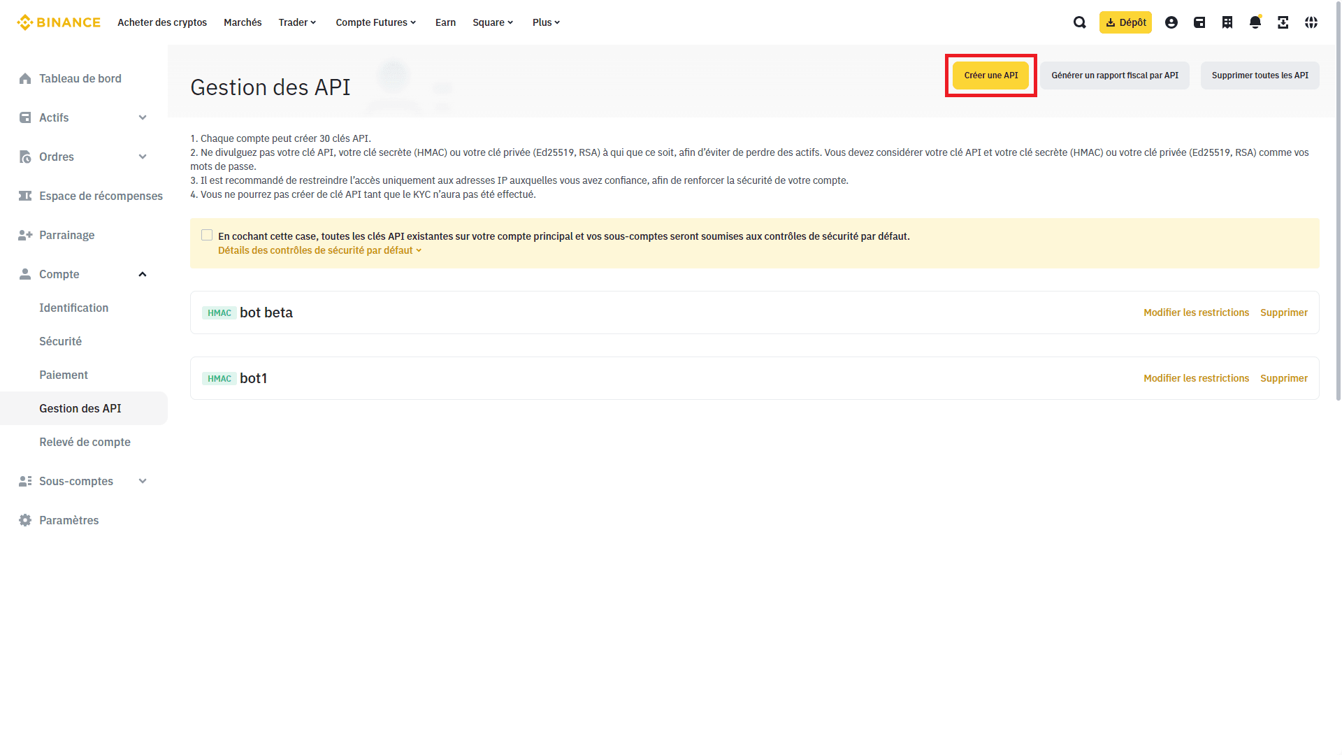 apis liste creer nouvelle api
