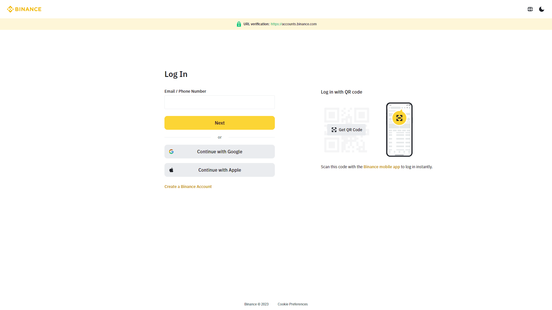 binance account login