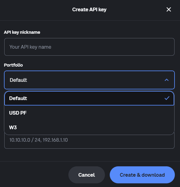 coinbase api key select multi portfolio