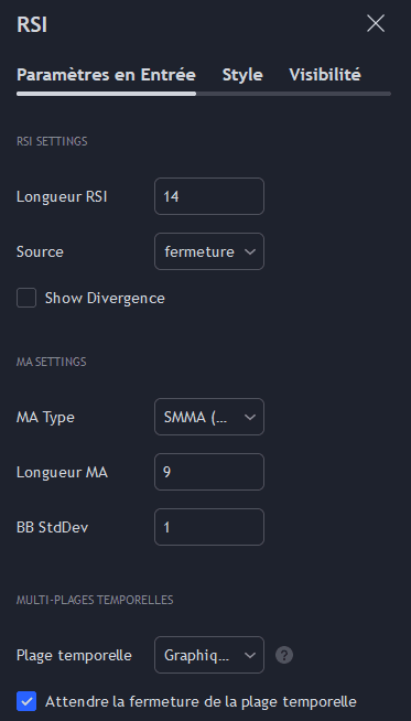 configuration RSI avec rolling moving averages