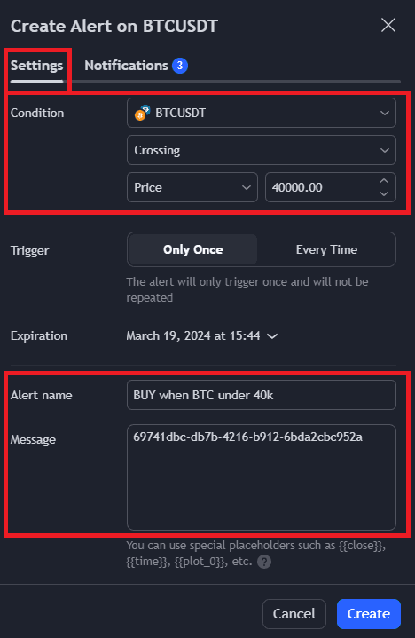 creating a price alert from tradingview