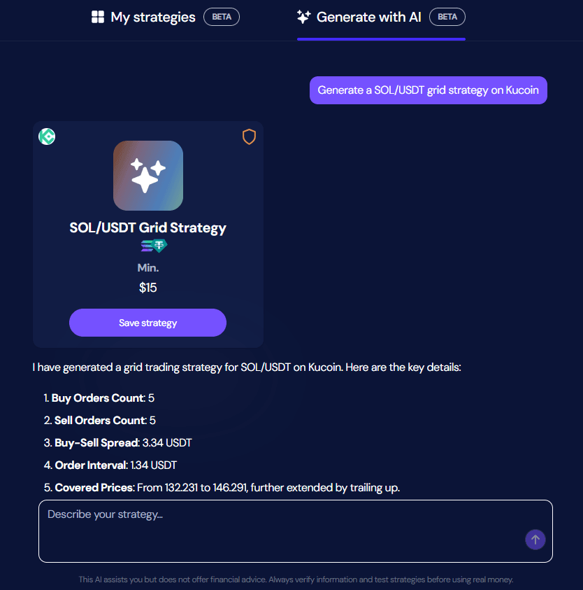 creating a sol usdt grid strategy on kucoin using ai