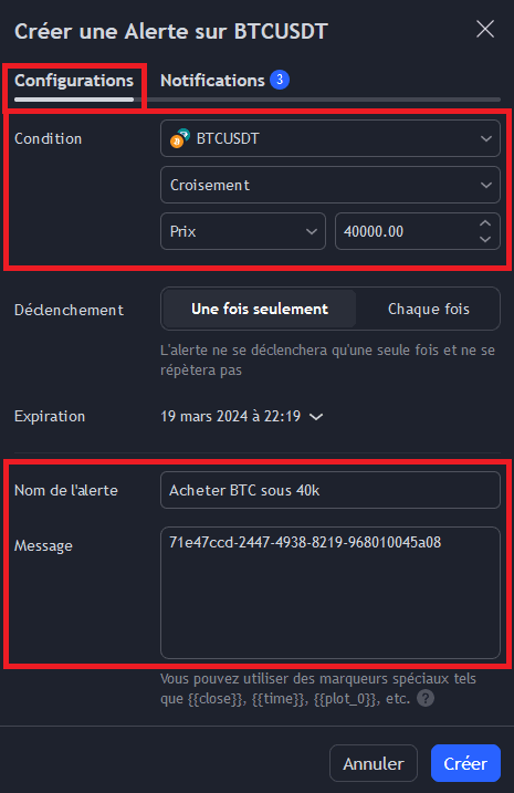 creer alerte de prix depuis tradingview