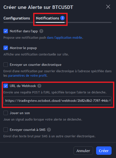 creer une alerte sur tradingview avec webhook url