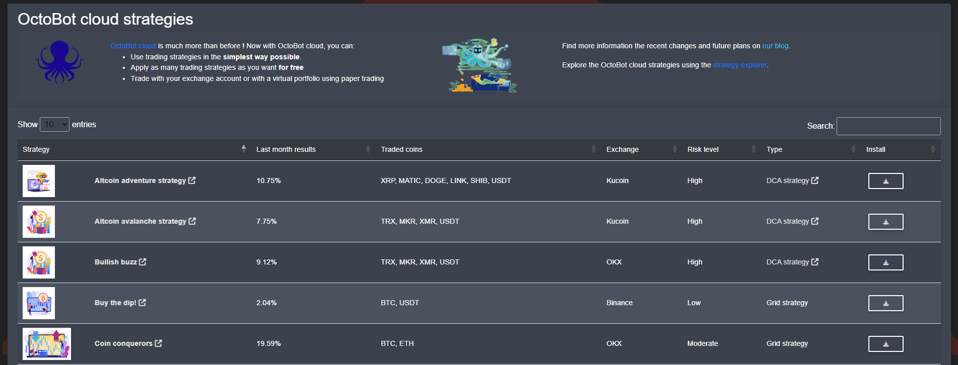 télécharger les stratégies d'OctoBot cloud dans votre bot open source