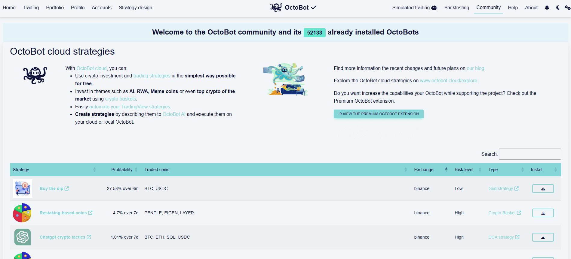 télécharger les stratégies d'OctoBot cloud dans votre bot open source