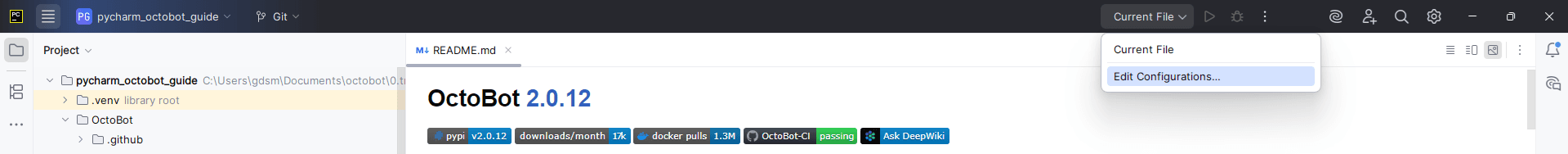 edit pycharm configurations