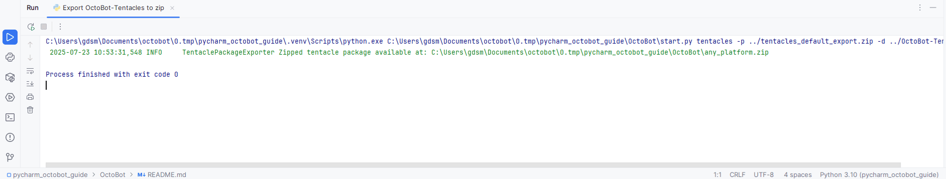 execute pycharm export tentacles