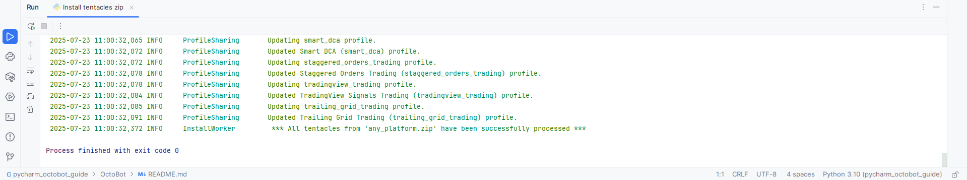execute pycharm install tentacles