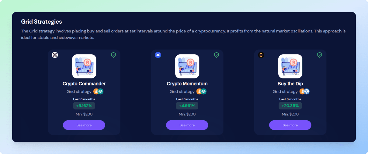 stratégies de trading en grille disponibles sur octobot.cloud