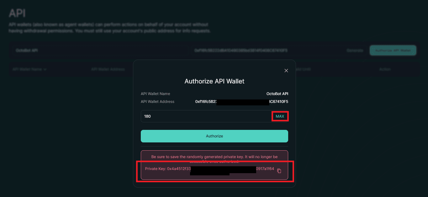 hyperliquid add api days and copy private key