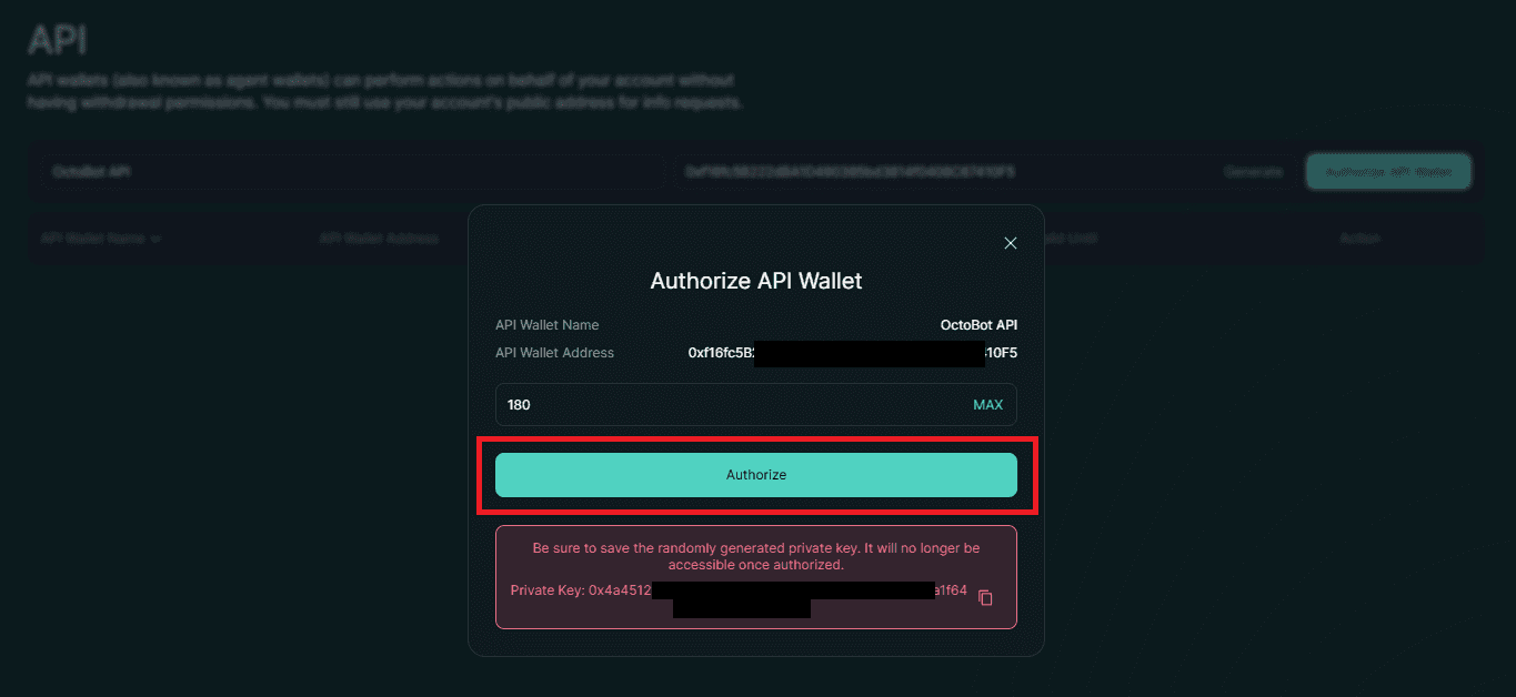 hyperliquid api click authorize from popup