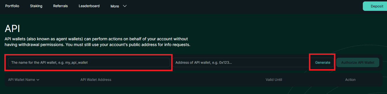 hyperliquid api enter name and generate