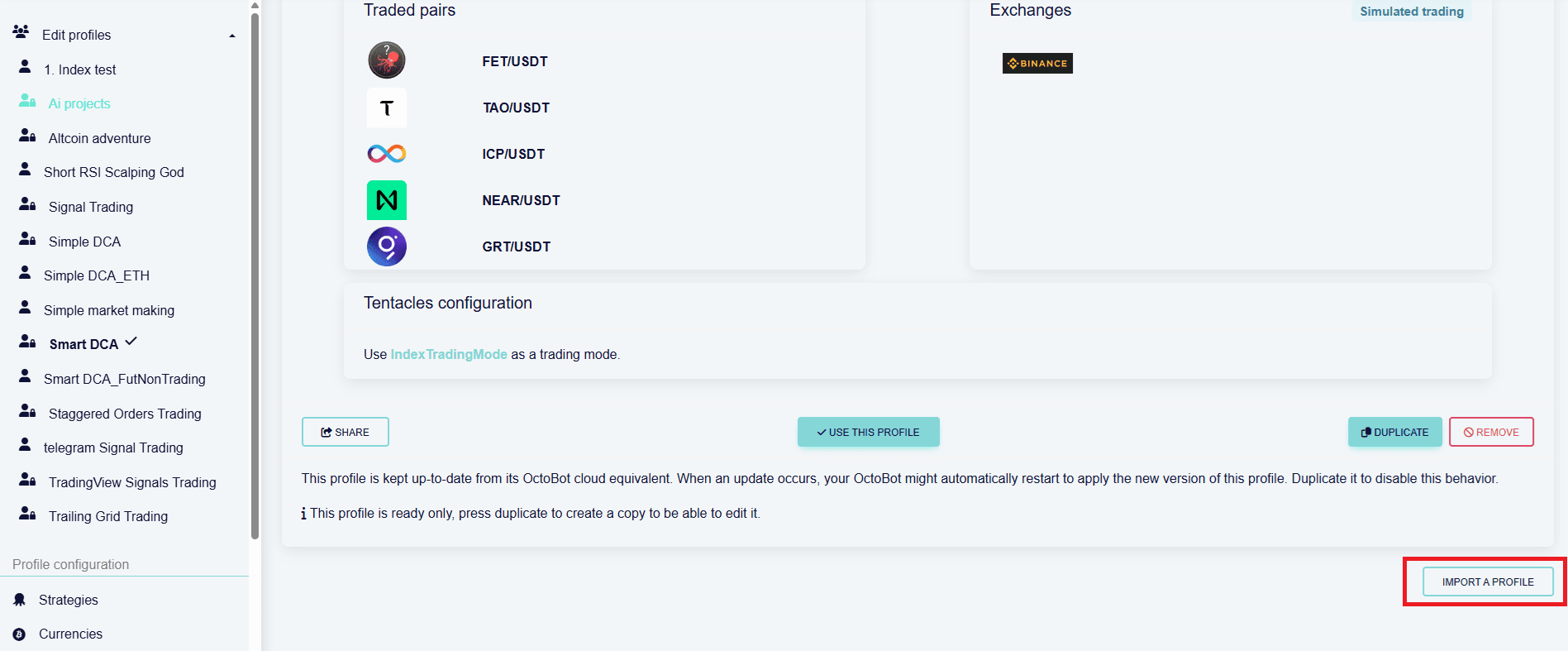 import octobot profile