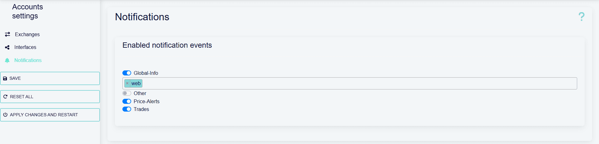notifications configuration in octobot