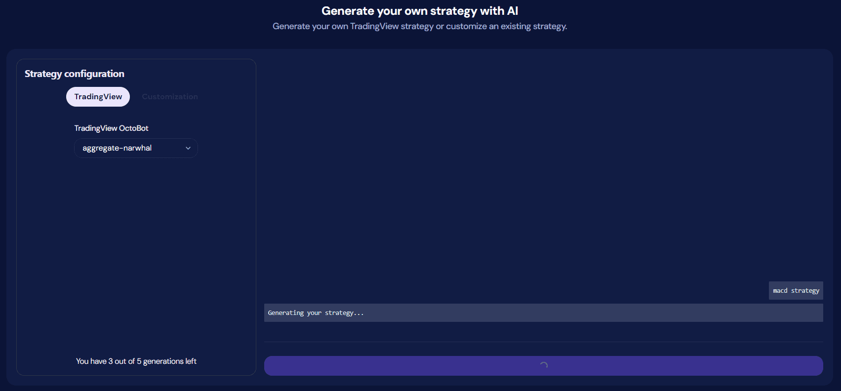 octobot ai strategy generator creating a macd strategy