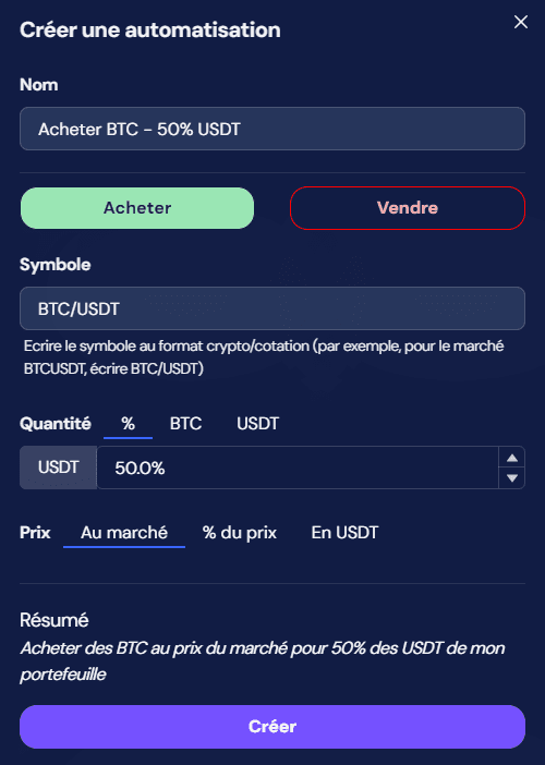 octobot automation creer acheter btc