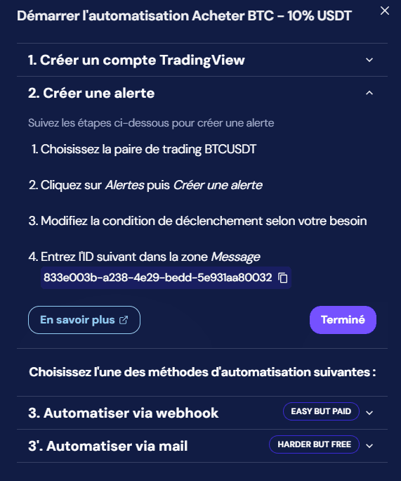 octobot automation interface de connexion tradingview