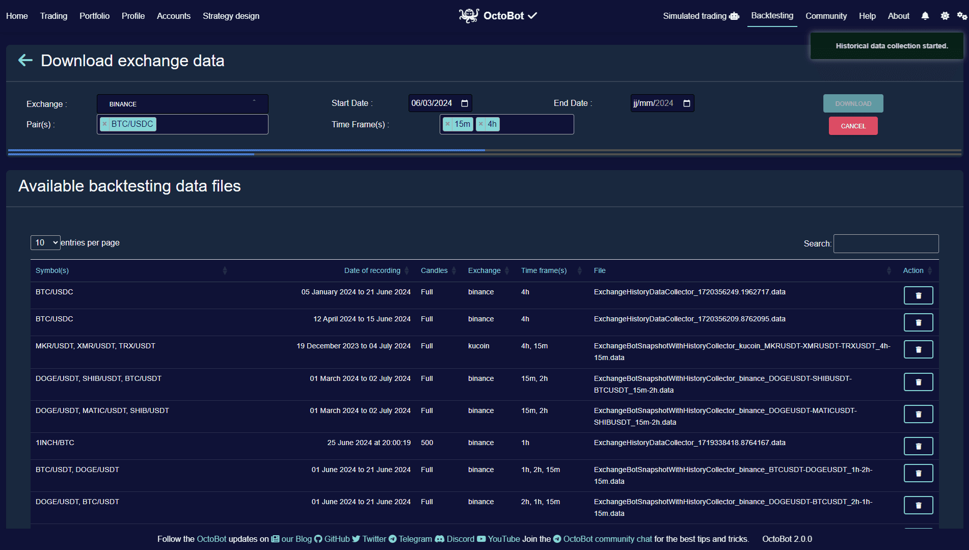 collecteurde donnée de backtesting octobot