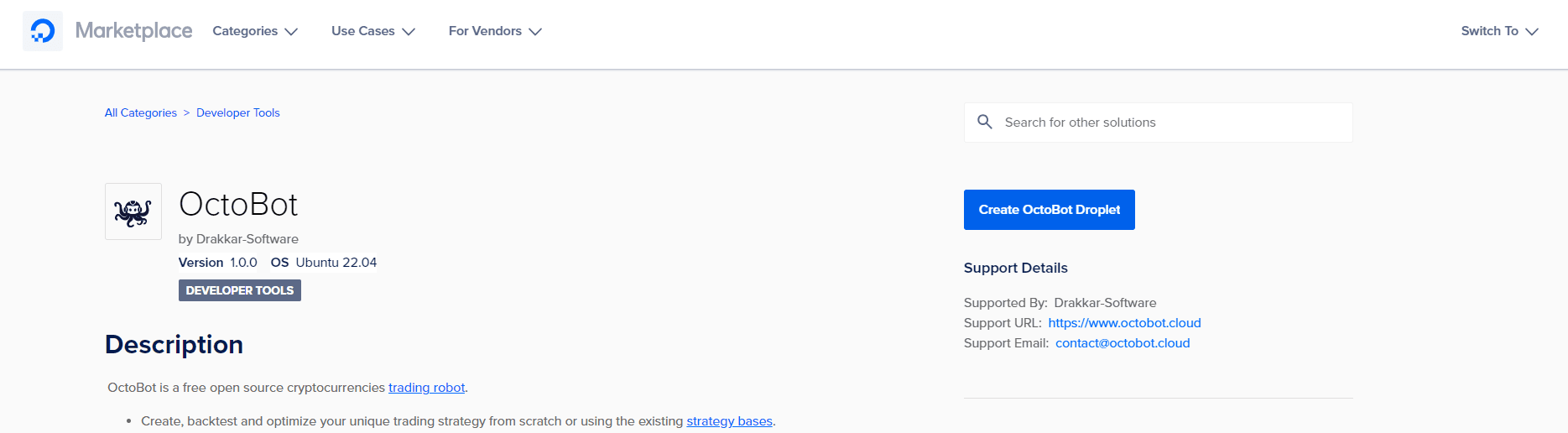 octobot on the digitalocean marketplace