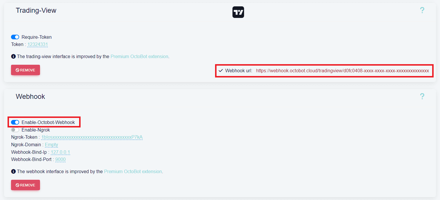 octobot open source premium extension webhook configuration