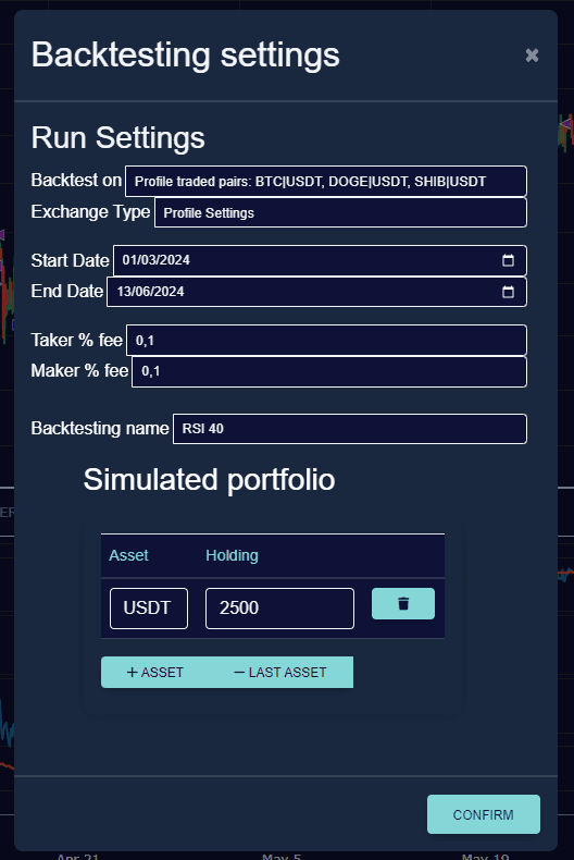 configuration du profil de backtesting avec strategy designer octobot 
