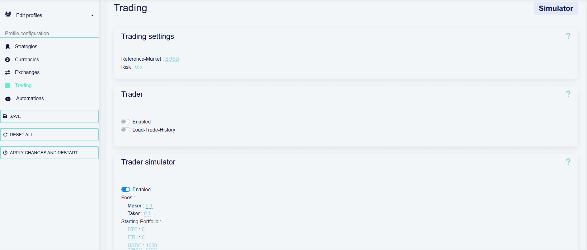 octobot trading settings from profiles