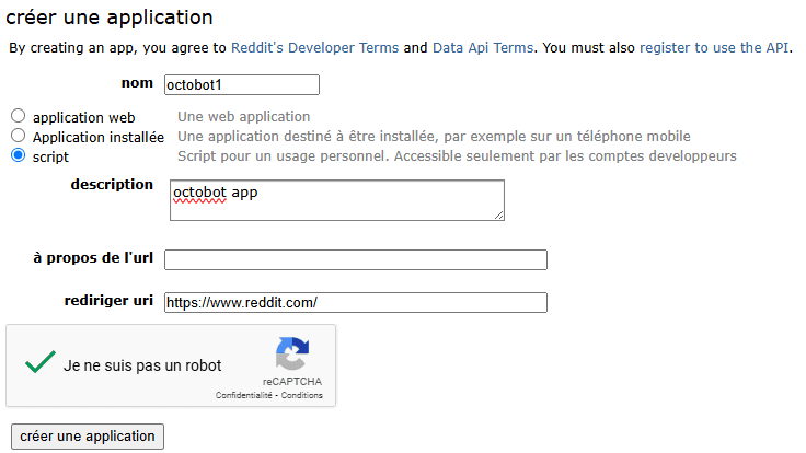 reddit create app