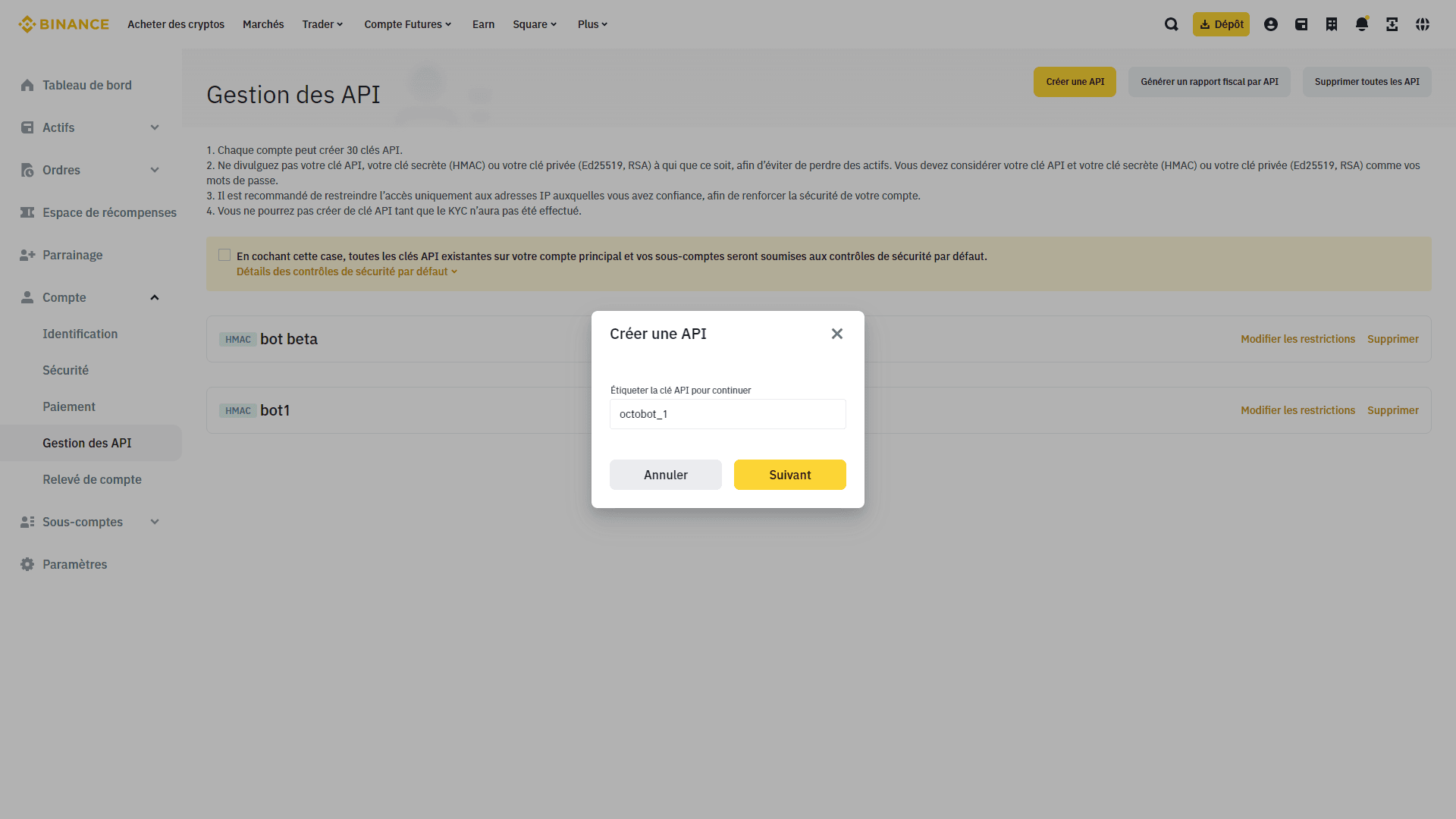 selection nom de api