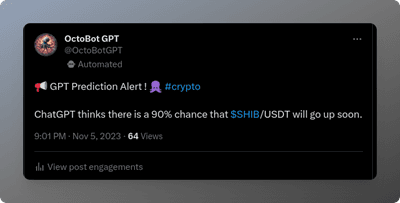 shib Shiba Inu Twitter notification ChatGPT predicts SHIB going up with 90% change