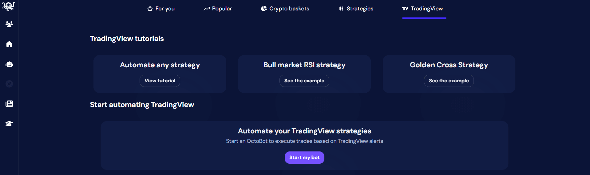 start new tradingview octobot from explorer