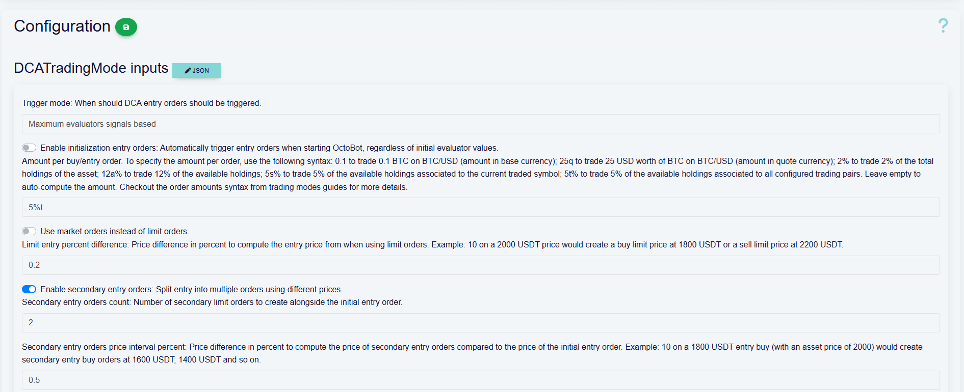 trading mode configuration from profiles