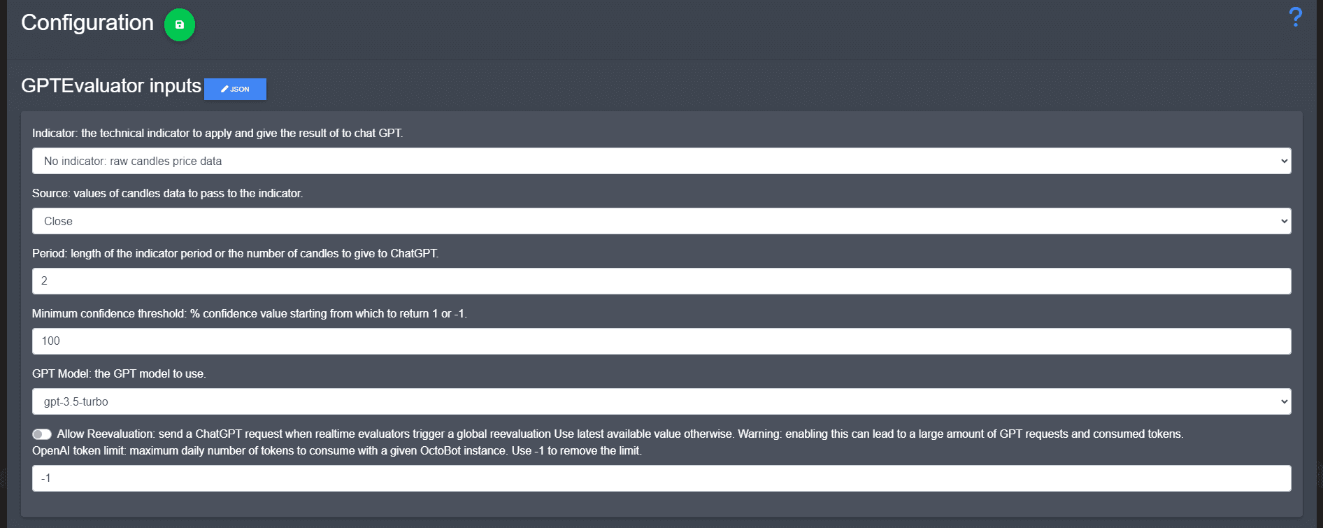 trading with chatgpt in octobot GPTEvaluator configuration