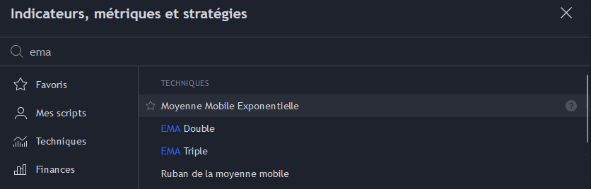 tradingview ajouter ema indicateur