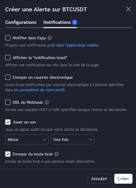 formulaire de notification d'alerte tradingview