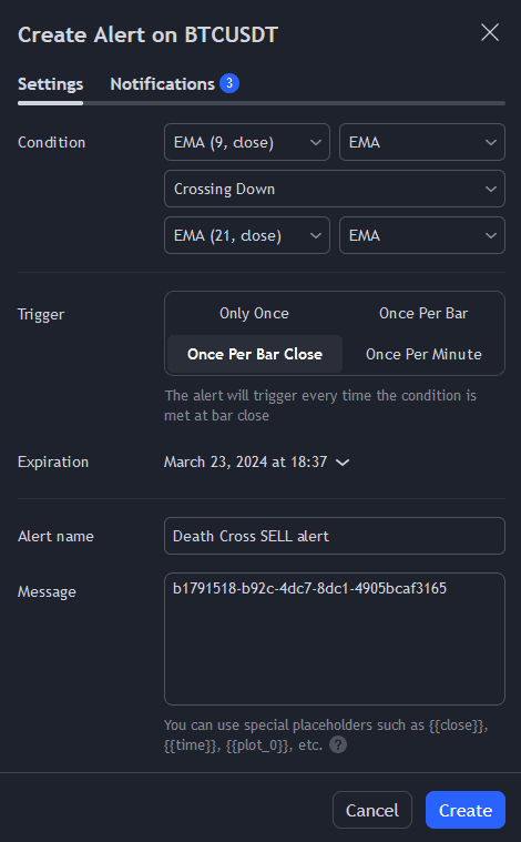tradingview create death cross alert