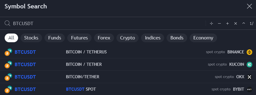 tradingview select btcusdt market