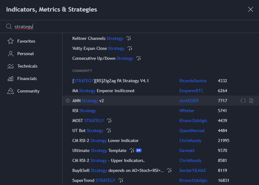 explorer de stratégies tradingview