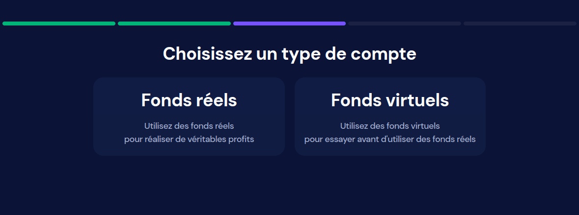 choix entre le trading avec un compte réel ou virtuel