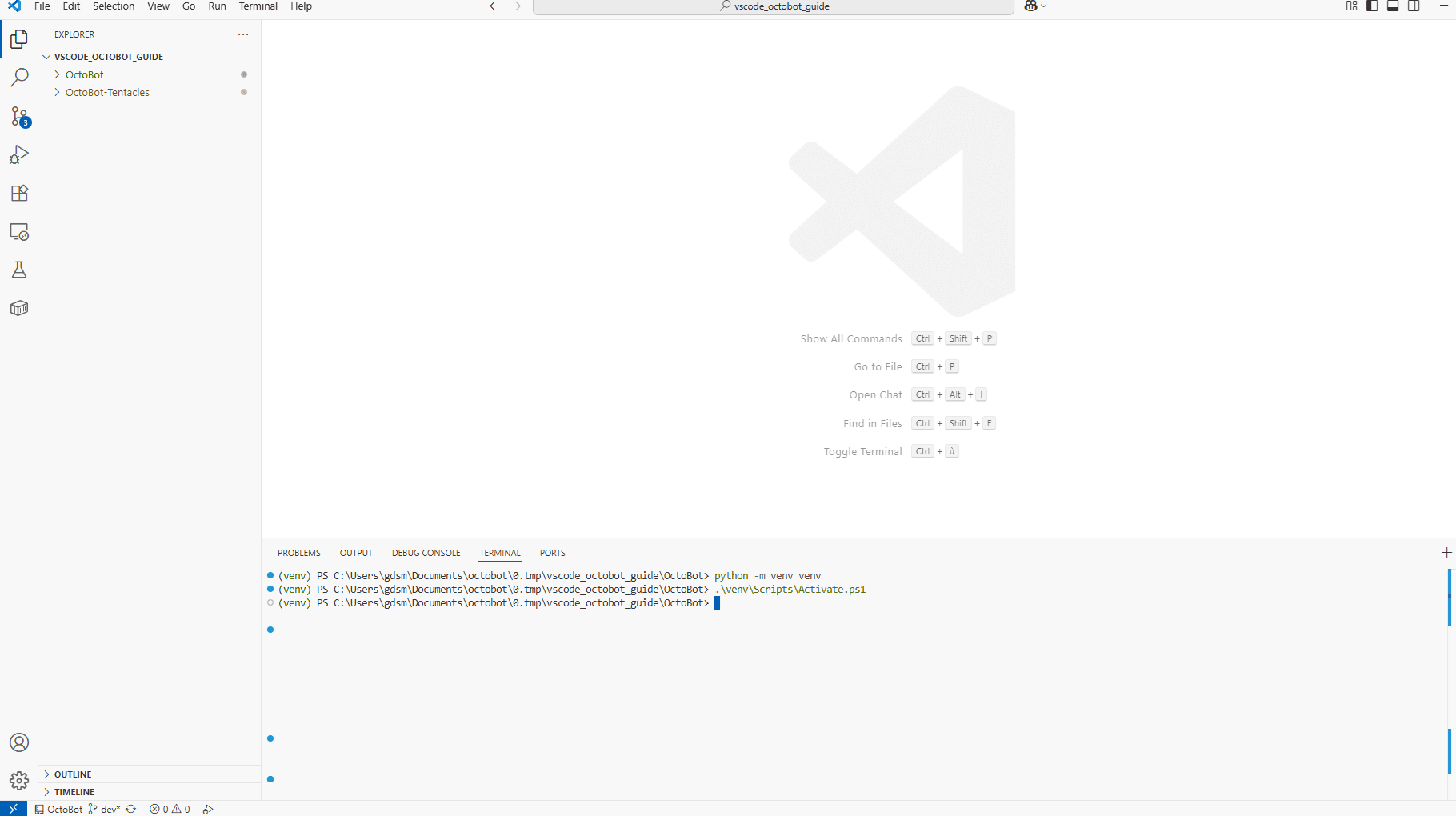 vscode create octobot venv